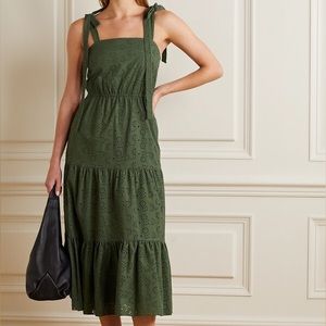 Jason Wu Olive Green Tiered Embroidered Scallop Hem Maxi Dress